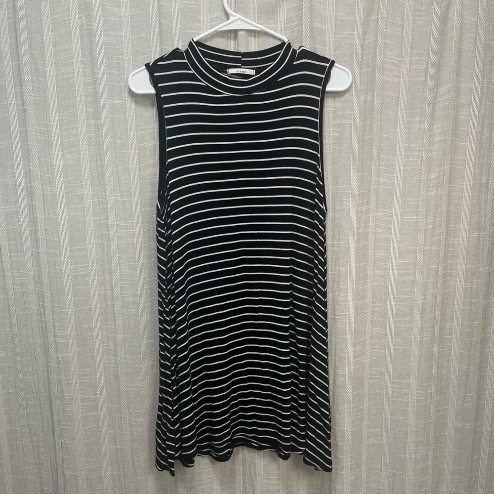 Black/white striped tank top mini flowy dress